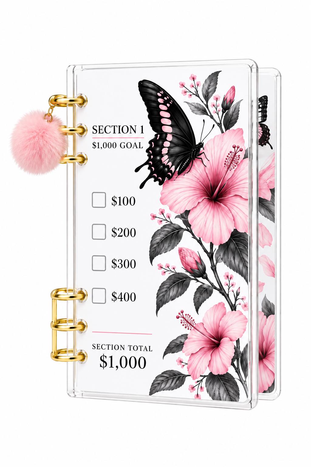 Pink Butterfly A6 Binder: Floral Savings Challenge