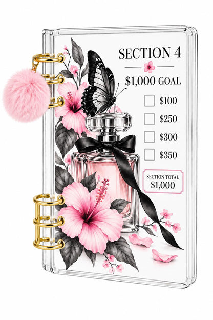 Pink Butterfly A6 Binder: Floral Savings Challenge