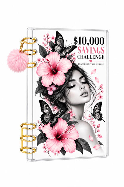 Pink Butterfly A6 Binder: Floral Savings Challenge