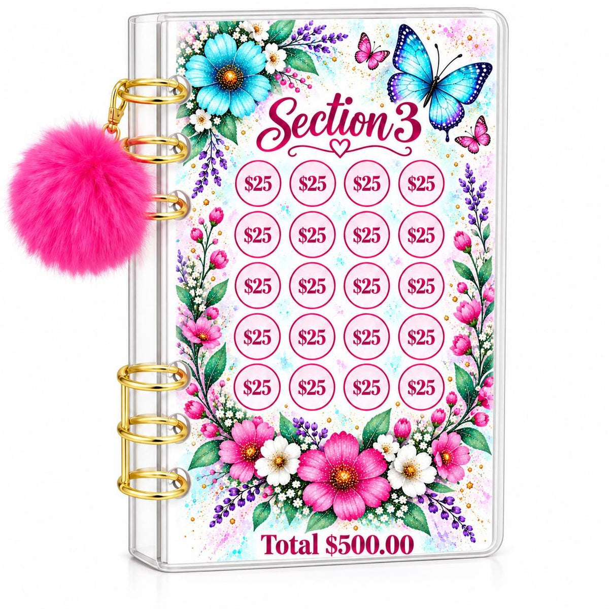 Floral Butterfly 2500 Savings Challenge A6 Binder Budget Bundle