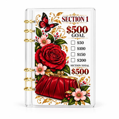 Rose Bloom 2000 Savings Challenge A6 Clear Budget Binder Cash
