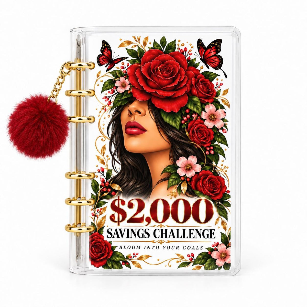 Rose Bloom 2000 Savings Challenge A6 Clear Budget Binder Cash
