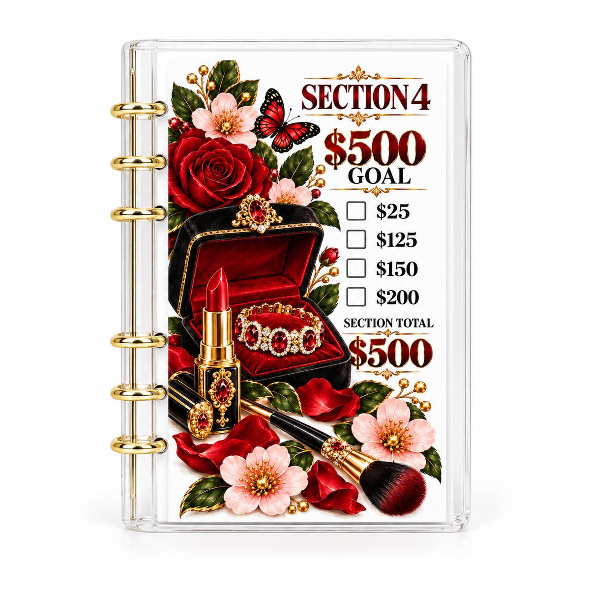 Rose Bloom 2000 Savings Challenge A6 Clear Budget Binder Cash