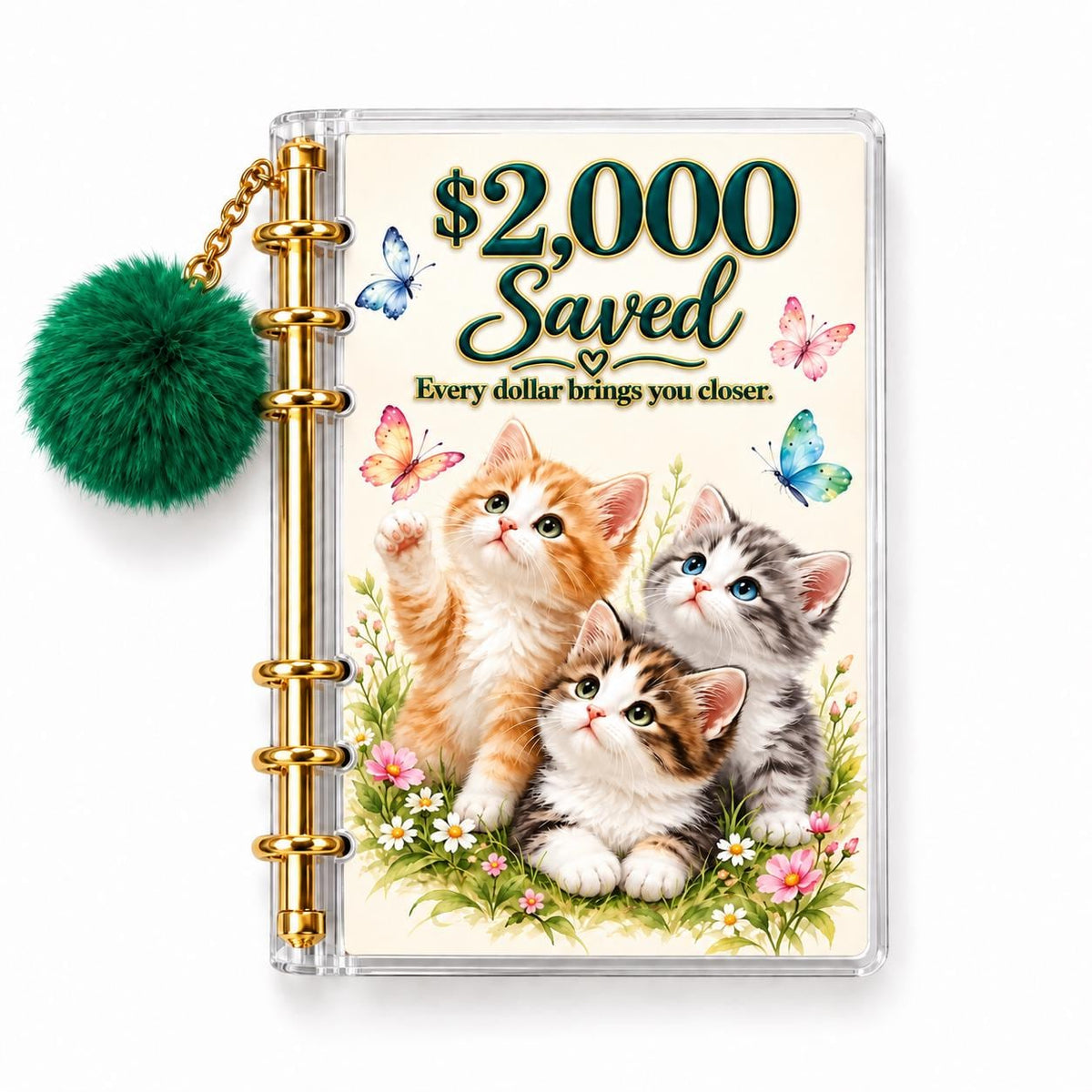 Kitten 2000 Savings Challenge A6 Binder Bundle Butterfly Cash Stuffing Tracker