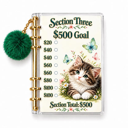 Kitten 2000 Savings Challenge A6 Binder Bundle Butterfly Cash Stuffing Tracker