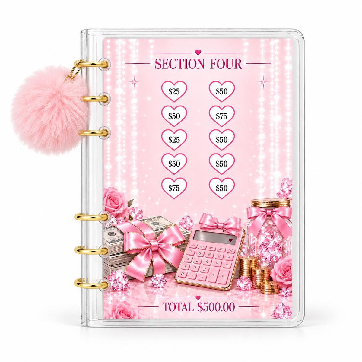 Glamorous 5000 Savings Goal Binder with Pom Charm