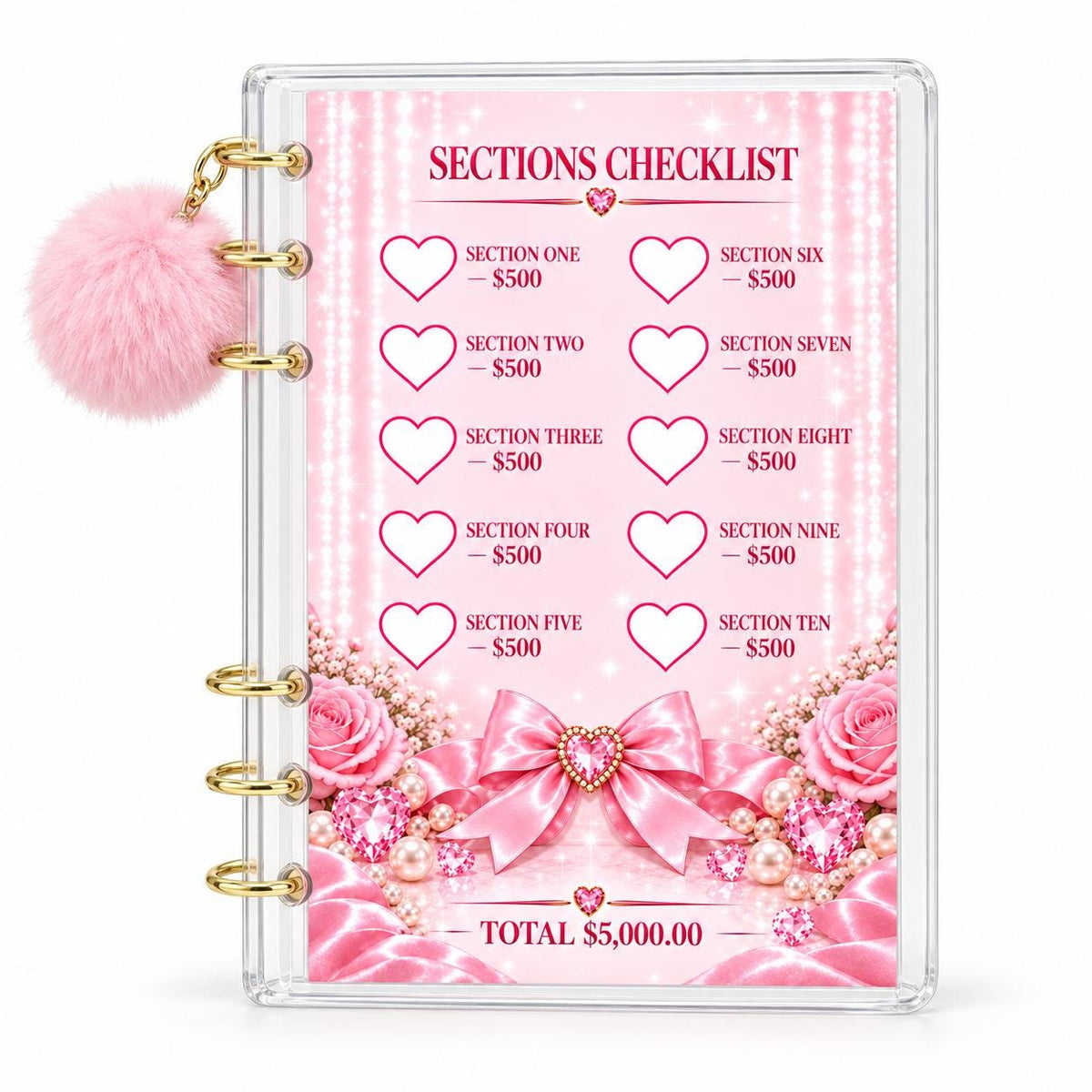 Glamorous 5000 Savings Goal Binder with Pom Charm