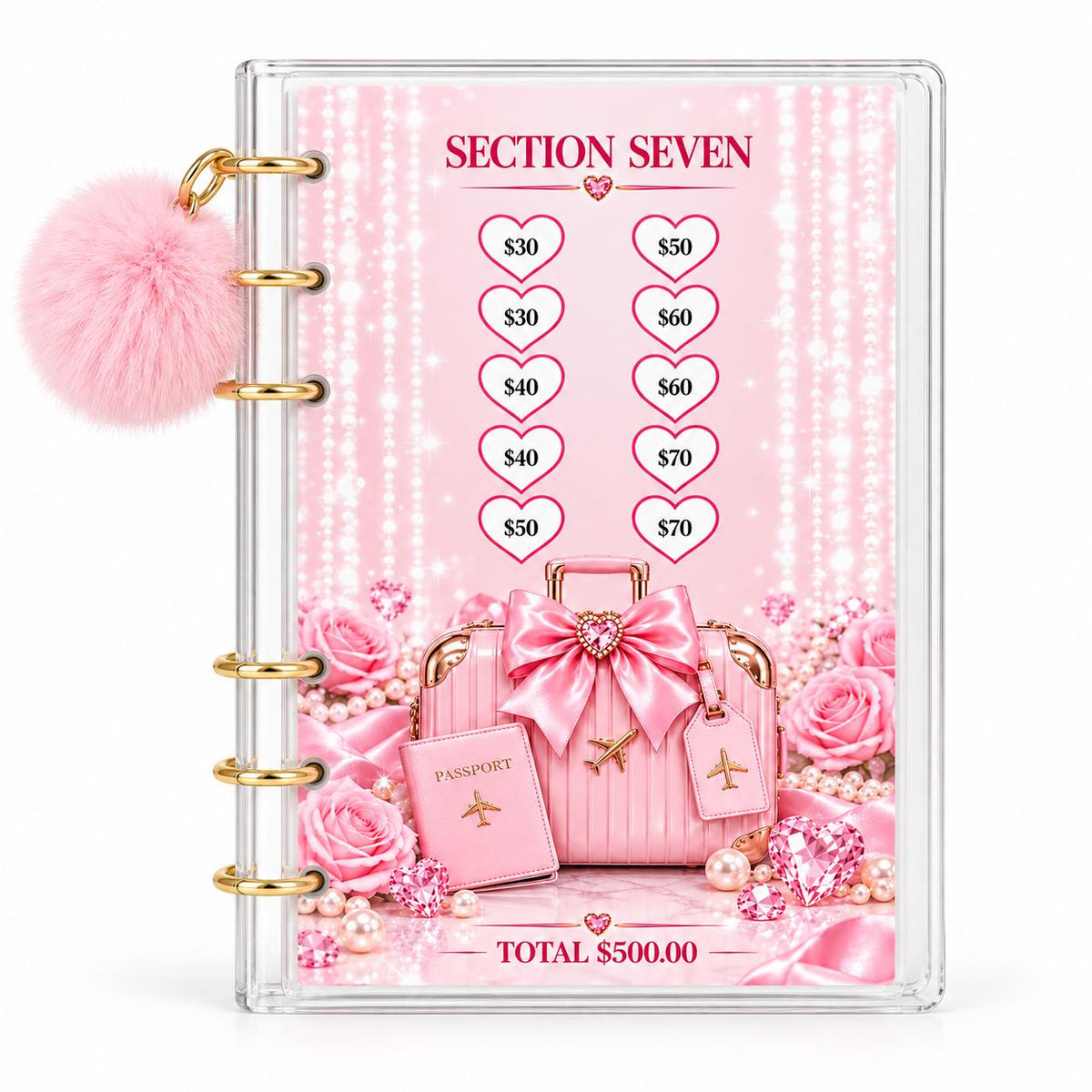 Glamorous 5000 Savings Goal Binder with Pom Charm