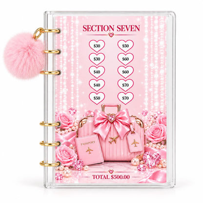 Glamorous 5000 Savings Goal Binder with Pom Charm