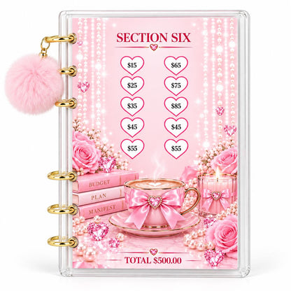 Glamorous 5000 Savings Goal Binder with Pom Charm