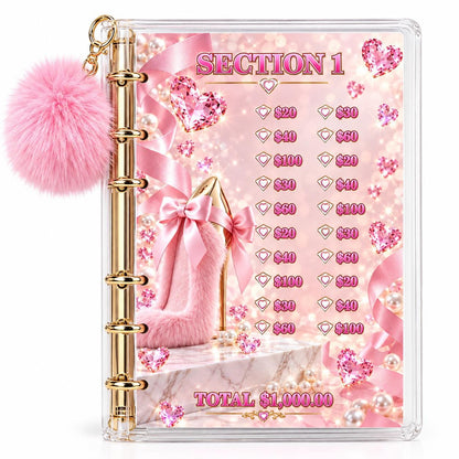 Pink Diamond Five Thousand Dollars Savings Challenge Bundle Physical Binder with Gold Rings