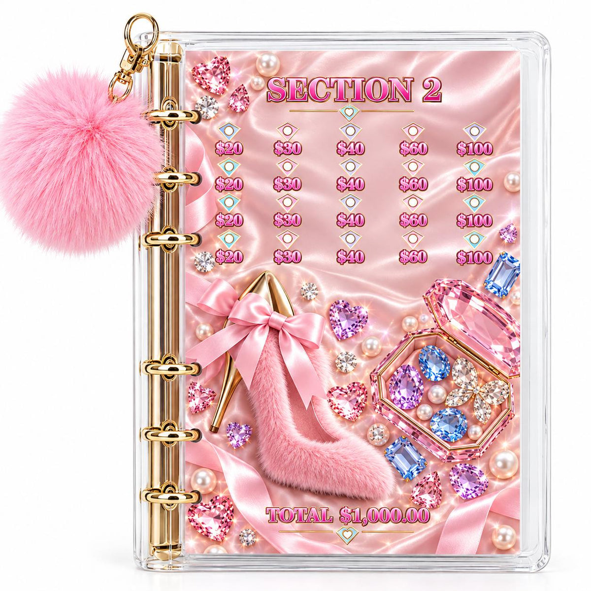Pink Diamond Five Thousand Dollars Savings Challenge Bundle Physical Binder with Gold Rings