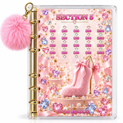 Pink Diamond Five Thousand Dollars Savings Challenge Bundle Physical Binder with Gold Rings