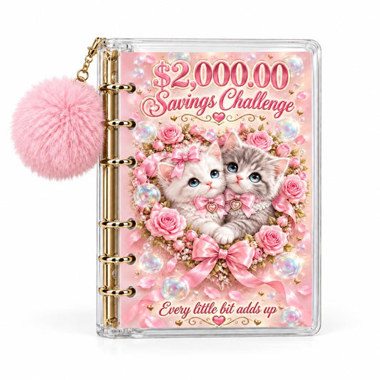 2000 Savings Challenge Binder Bundle Pink Kitten A6 Cash Budget Planner