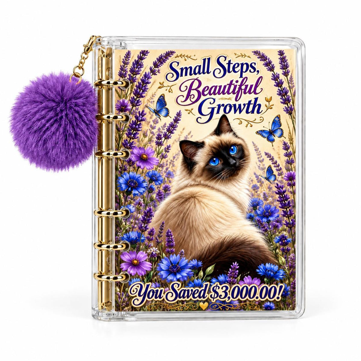 Siamese Cat Savings Challenge Binder: 3000 Goal Tracker