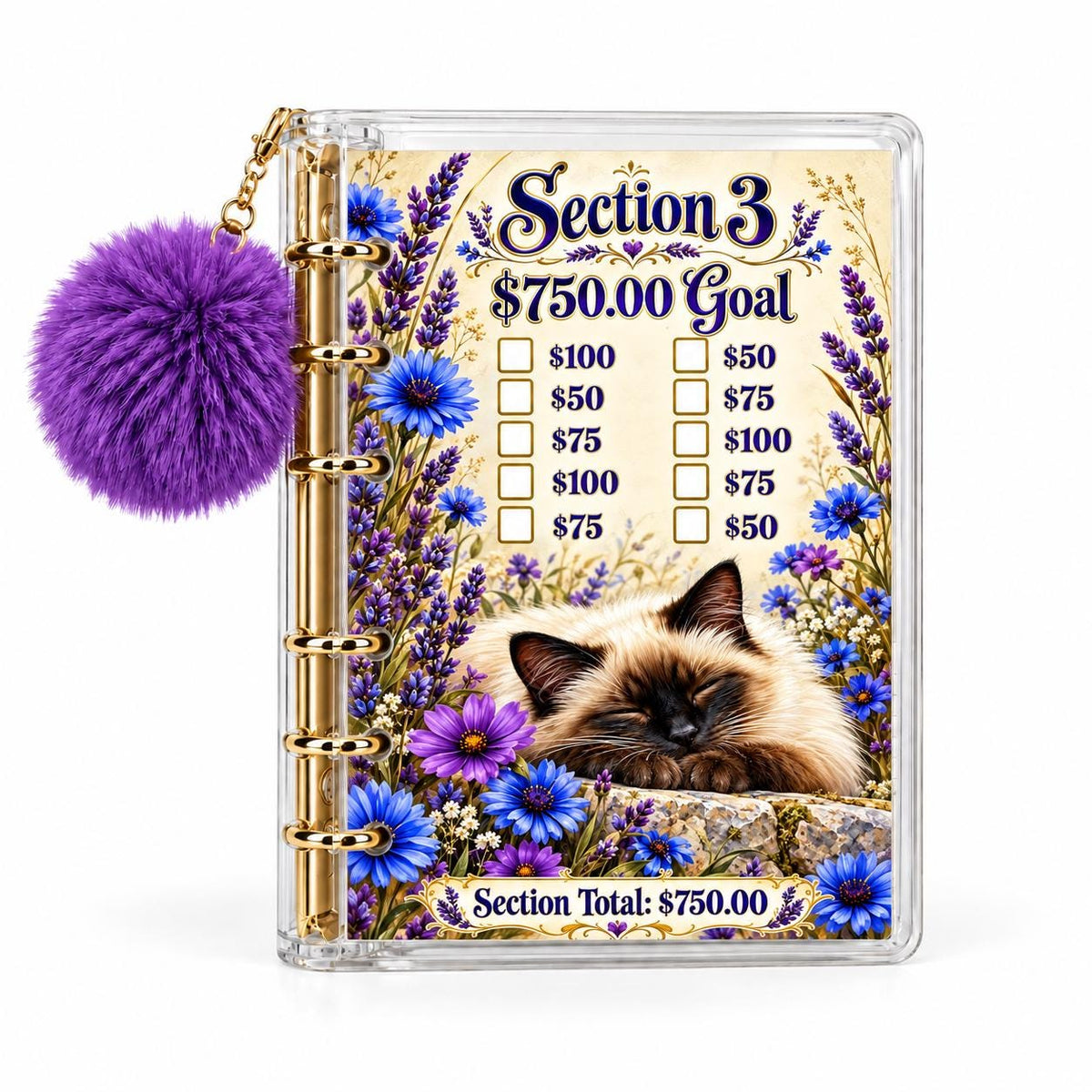 Siamese Cat Savings Challenge Binder: 3000 Goal Tracker