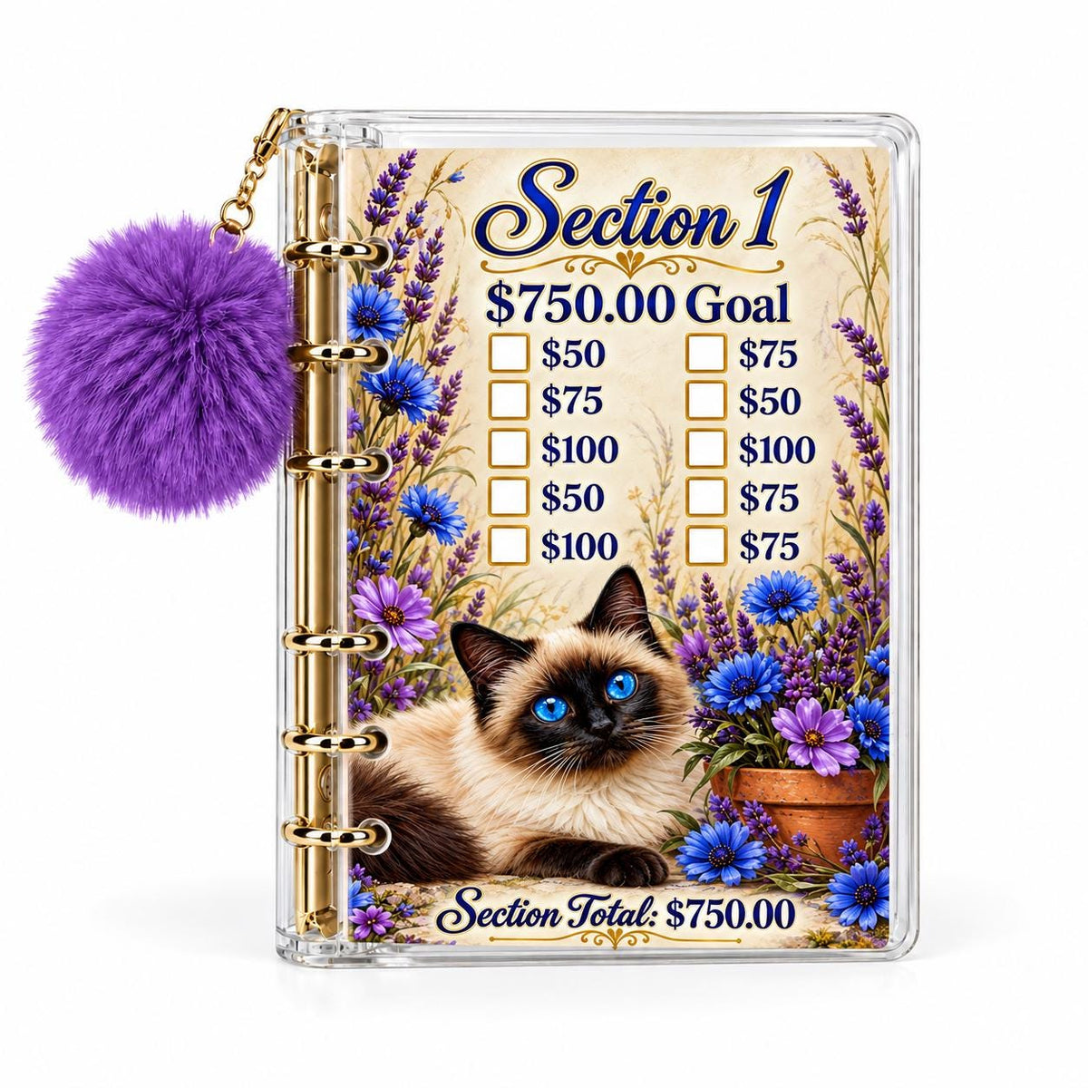 Siamese Cat Savings Challenge Binder: 3000 Goal Tracker