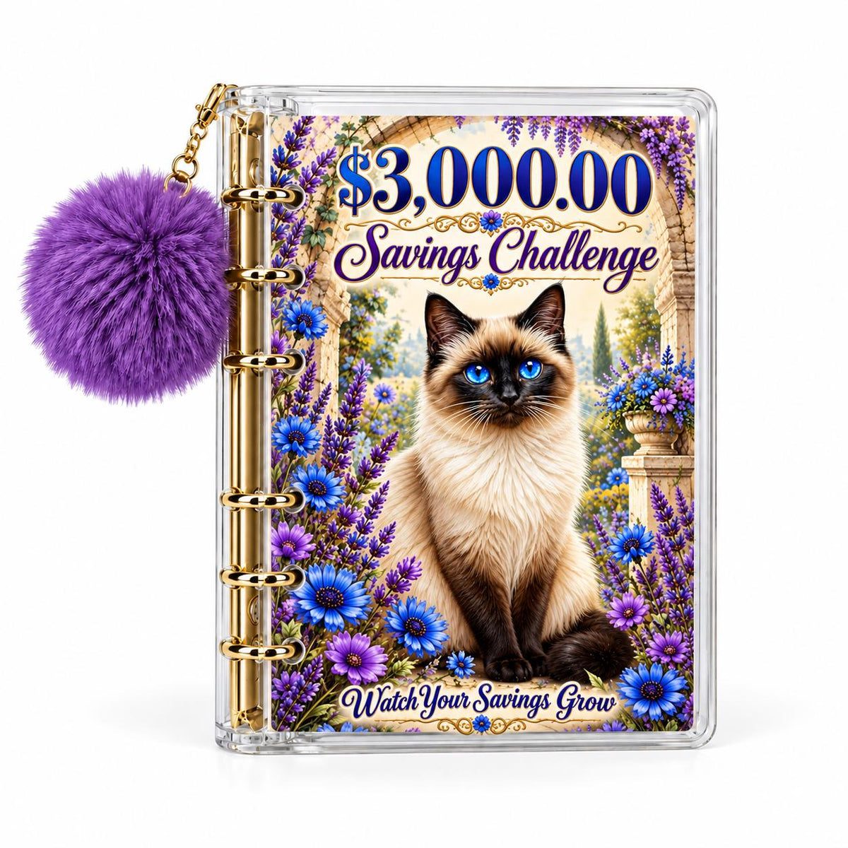 Siamese Cat Savings Challenge Binder: 3000 Goal Tracker