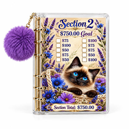 Siamese Cat Savings Challenge Binder: 3000 Goal Tracker