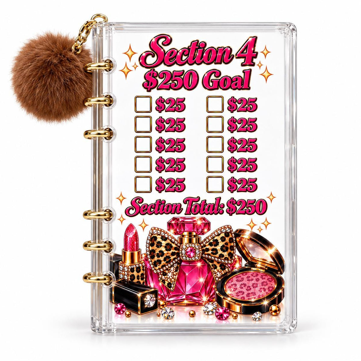 Leopard Luxe 1000 Savings Challenge A6 Clear Acrylic Budget Binder Bundle