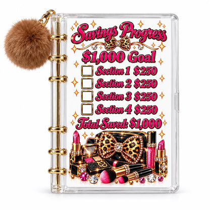 Leopard Luxe 1000 Savings Challenge A6 Clear Acrylic Budget Binder Bundle