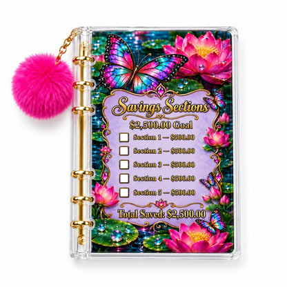 2500 Butterfly Water Lily Cash Stuffing Planner A6 Acrylic Binder Six Gold Rings