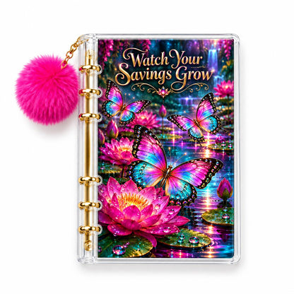2500 Butterfly Water Lily Cash Stuffing Planner A6 Acrylic Binder Six Gold Rings