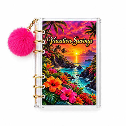 5K Vacation Savings Binder: Tropical A6 Acrylic with Gold Rings