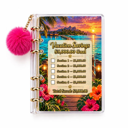 5K Vacation Savings Binder: Tropical A6 Acrylic with Gold Rings