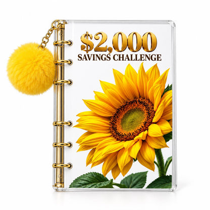 Sunflower 2000 Savings Challenge A6 Clear Acrylic Binder Bundle with Yellow Pom Pom