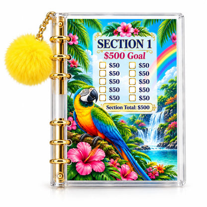 2000 Savings Challenge Binder Bundle Tropical Parrot Cash Stuffing Budget Planner