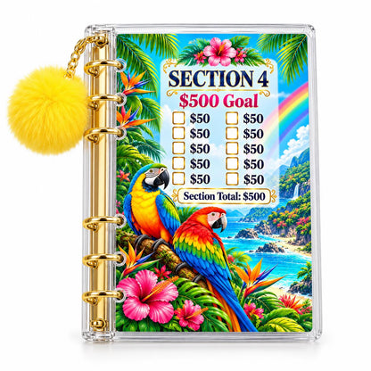 2000 Savings Challenge Binder Bundle Tropical Parrot Cash Stuffing Budget Planner