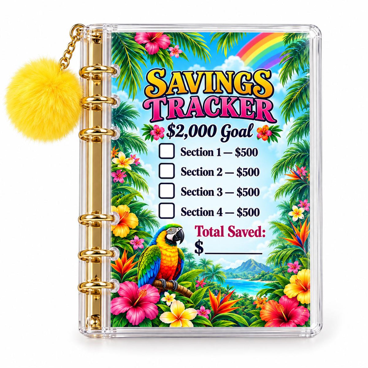 2000 Savings Challenge Binder Bundle Tropical Parrot Cash Stuffing Budget Planner