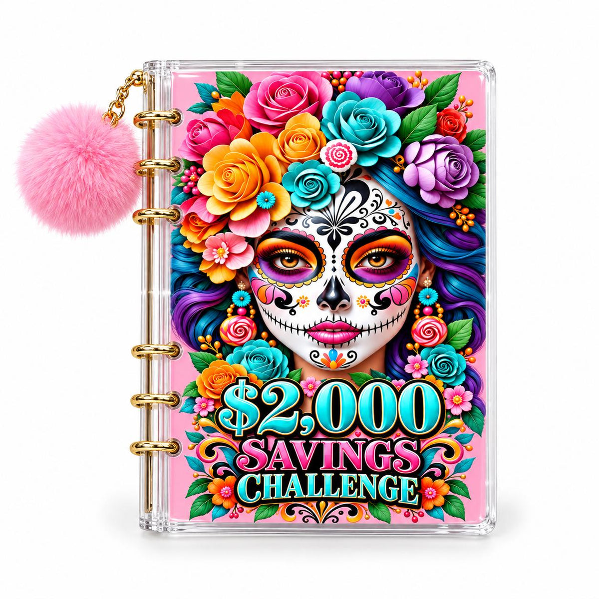 Floral Sugar Skull Savings Binder Bundle, A6 Acrylic with Gold Rings