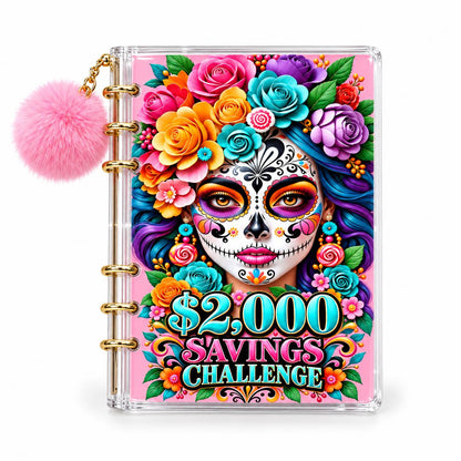 Floral Sugar Skull Savings Binder Bundle, A6 Acrylic with Gold Rings