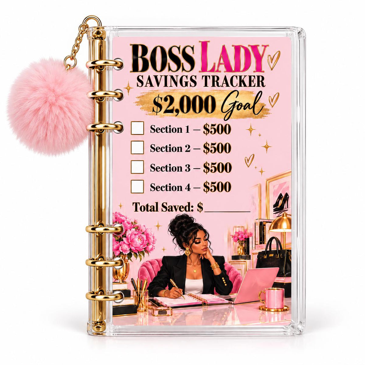 Boss Lady 2000 Savings Challenge Binder Bundle, Pink Gold Acrylic A6