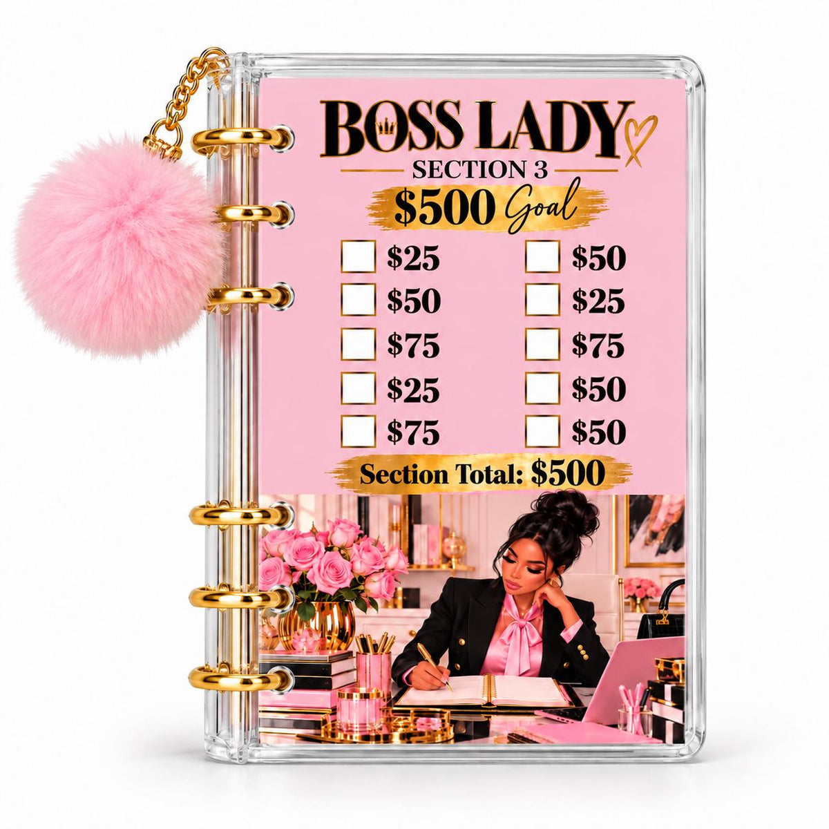 Boss Lady 2000 Savings Challenge Binder Bundle, Pink Gold Acrylic A6