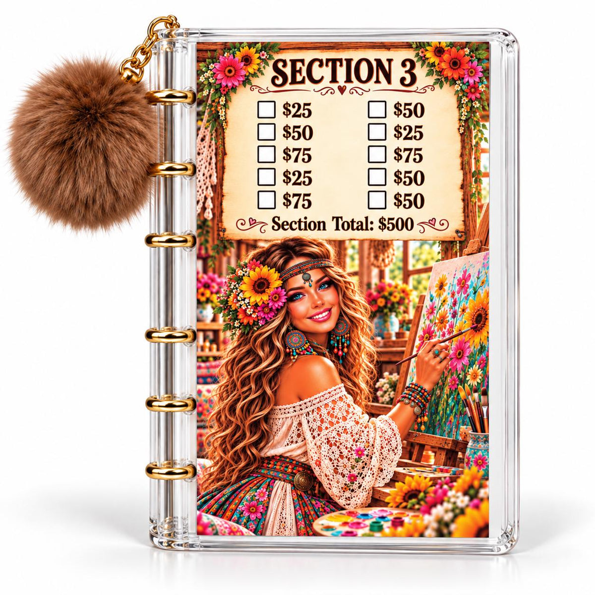 Save with a Smile Binder: 3,000 Savings Challenge with Floral Artwork