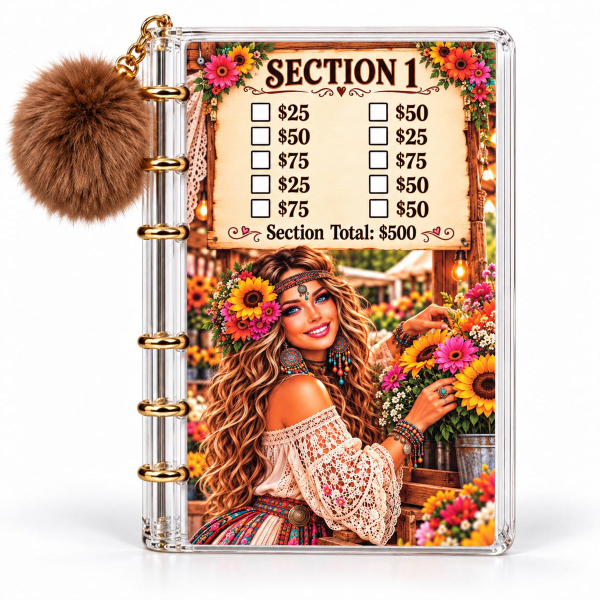 Save with a Smile Binder: 3,000 Savings Challenge with Floral Artwork