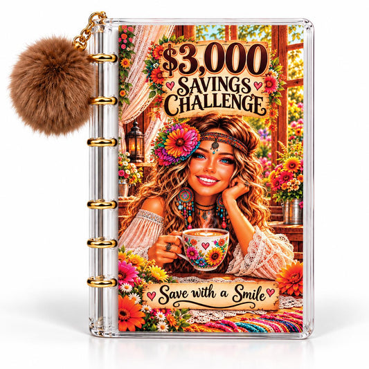 Save with a Smile Binder: 3,000 Savings Challenge with Floral Artwork