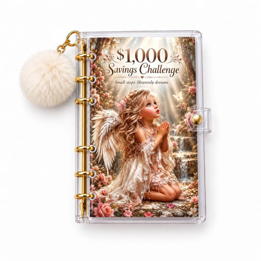 Angel Savings Challenge Bundle: A6 Binder, Cash Envelopes, Cream Pom Pom