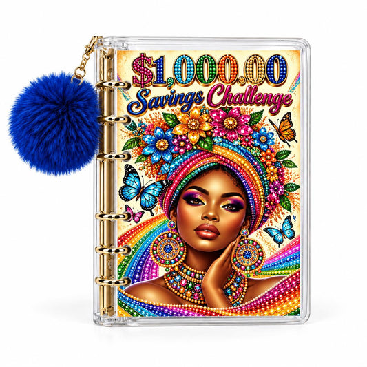 1K Savings Challenge Binder Rainbow Jewel Butterfly Planner, Royal: Clear A6 Acrylic with Six Gold Rings