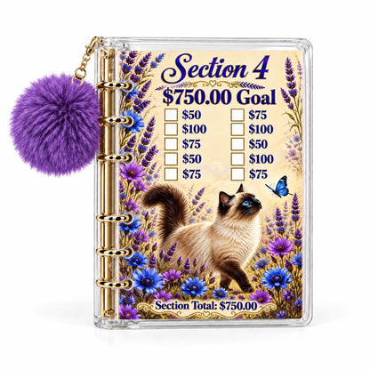 Siamese Cat Savings Challenge Binder: 3000 Goal Tracker