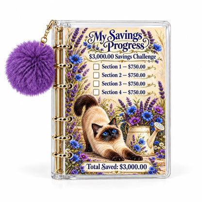 Siamese Cat Savings Challenge Binder: 3000 Goal Tracker