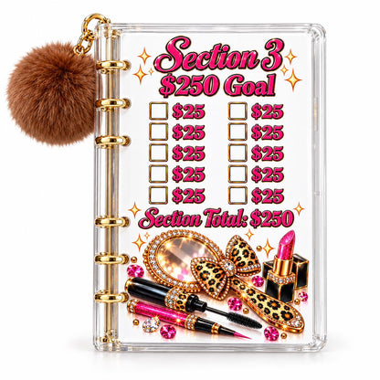 Leopard Luxe 1000 Savings Challenge A6 Clear Acrylic Budget Binder Bundle