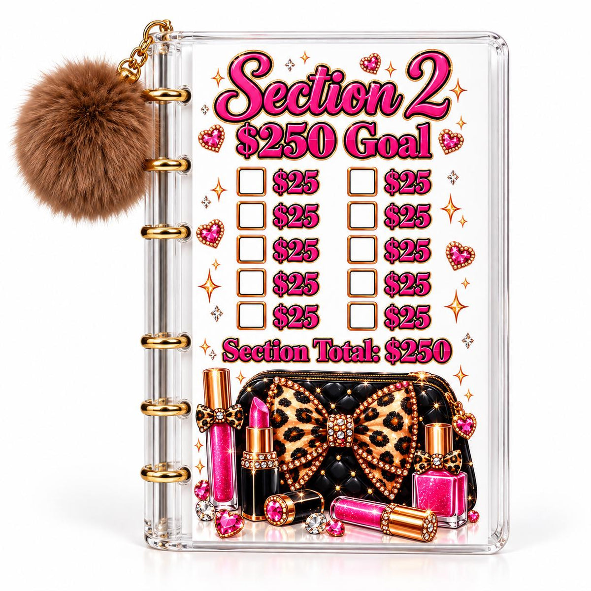 Leopard Luxe 1000 Savings Challenge A6 Clear Acrylic Budget Binder Bundle