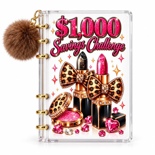 Leopard Luxe 1000 Savings Challenge A6 Clear Acrylic Budget Binder Bundle