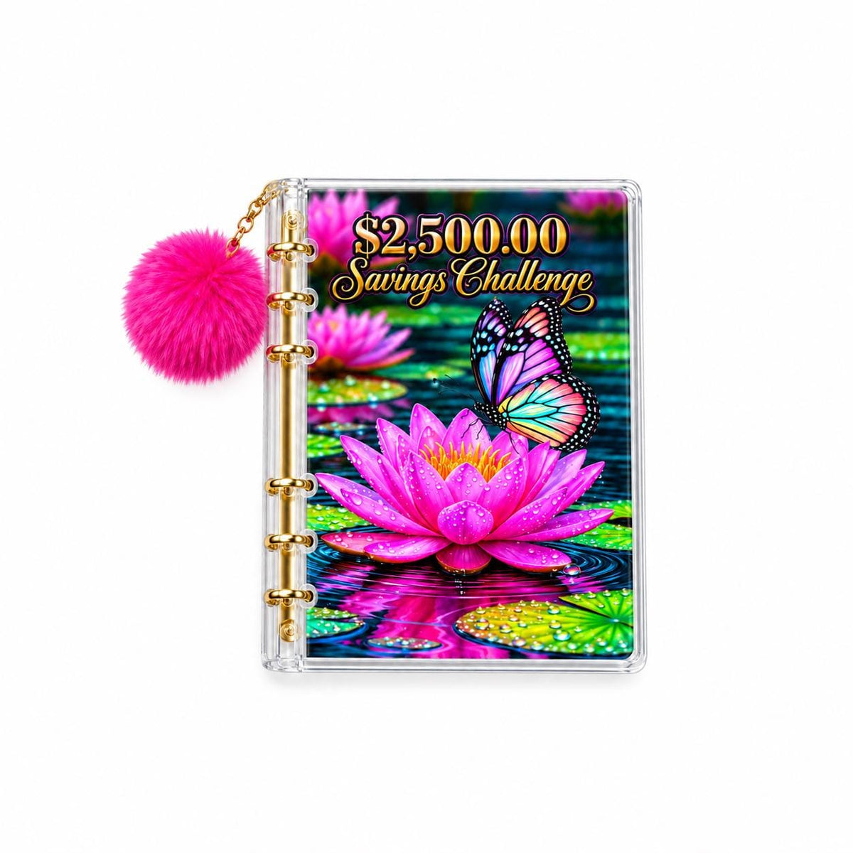 2500 Butterfly Water Lily Cash Stuffing Planner A6 Acrylic Binder Six Gold Rings