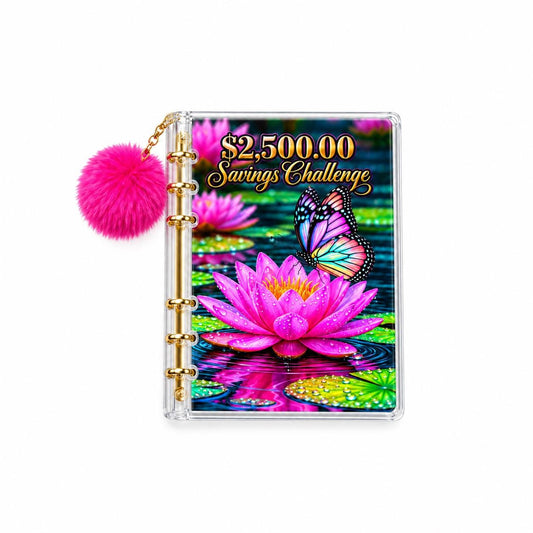 2500 Butterfly Water Lily Cash Stuffing Planner A6 Acrylic Binder Six Gold Rings