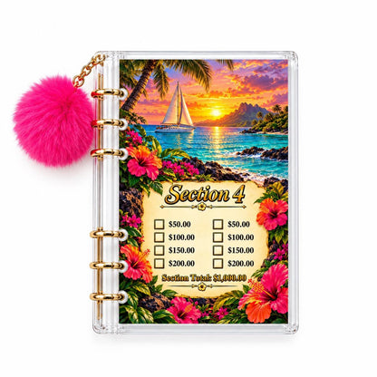 5K Vacation Savings Binder: Tropical A6 Acrylic with Gold Rings